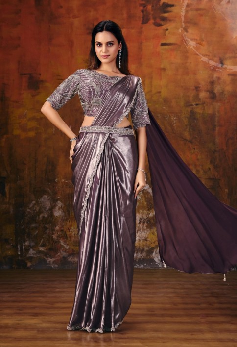 Deep Purple Embroidered Wedding Party Designer Saree